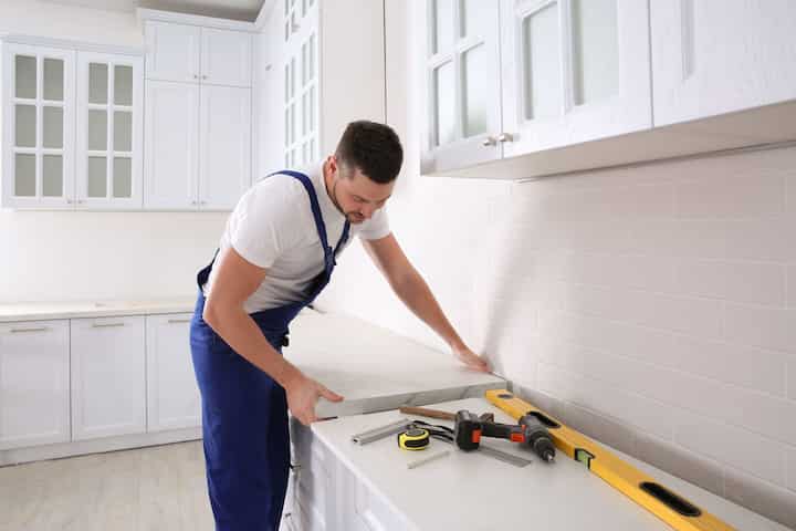 A kitchen countertop made of a durable and stain-resistant material, designed for easy maintenance in Redding